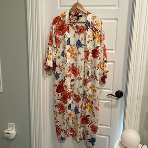 Floral white kimono wrap coverup bridal satin robe